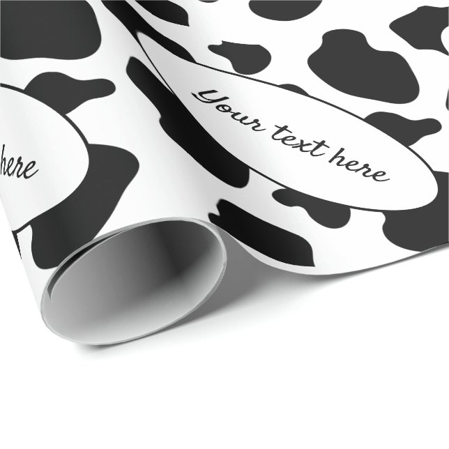 Black cow spots animal print pattern personalized wrapping paper (Roll Corner)