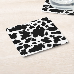 Black Cow Spots  Print Cowboy Farmer Square Paper Coaster