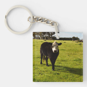 Black Cow With White Face And Mohawk, Keychain