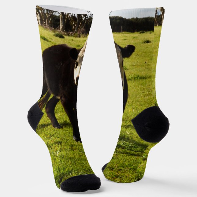 Black Cow With White Face And Mohawk, Socks (Angled)