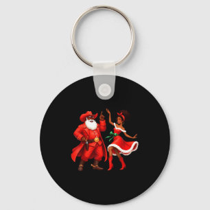 Black Cowboy And Santa Cowgirl Christmas Western X Keychain