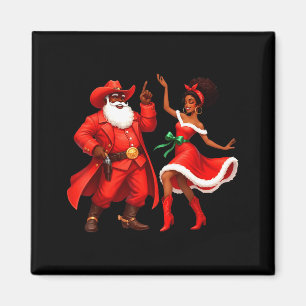 Black Cowboy And Santa Cowgirl Christmas Western X Magnet