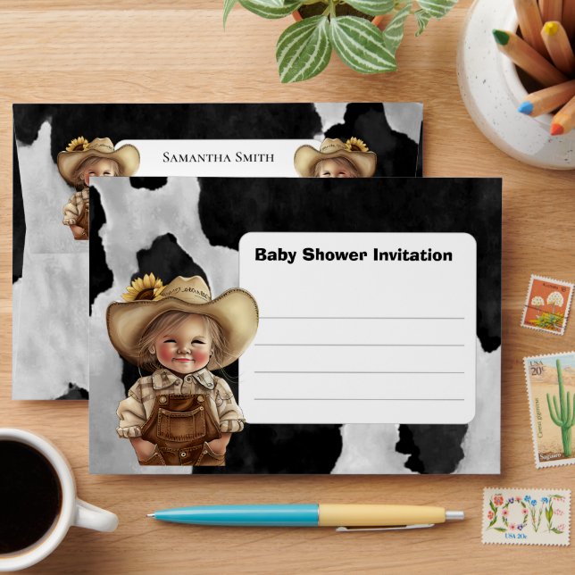 Black Cowboy Baby Shower Invitation  Envelope (Desk)