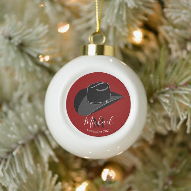 Black cowboy hat ceramic ball christmas ornament (Tree)