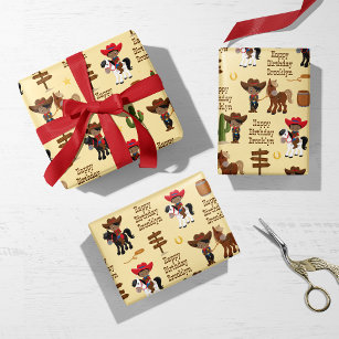 Black Cowboy Personalized Wrapping Paper Sheet