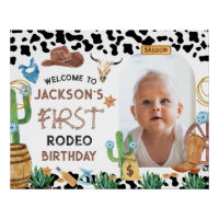 Black Cowboy Rodeo 1st Birthday Welcome Sign