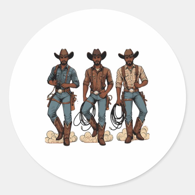 Black Cowboy Western Rodeo Melanin Black History T Classic Round Sticker (Front)