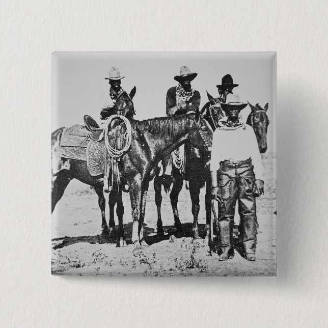 Black Cowboys at Bonham, Texas, c.1890 (b/w photo) 2 Inch Square Button (Front)