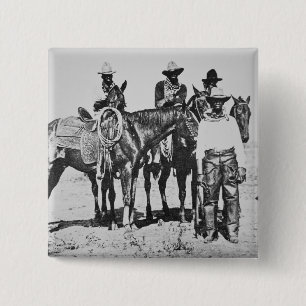 Black Cowboys at Bonham, Texas, c.1890 (b/w photo) 2 Inch Square Button