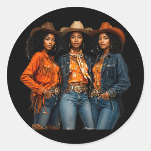 Black Cowgirl Melanin African American Western Rod Classic Round Sticker