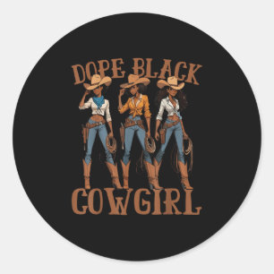 Black Cowgirl Western Country Rodeo Melanin Black Classic Round Sticker