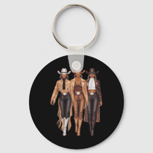 Black Cowgirl Western Tee Rodeo Country Women June Keychain