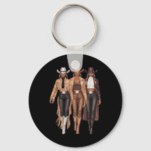 Black Cowgirl Western Tee Rodeo Country Women June Keychain