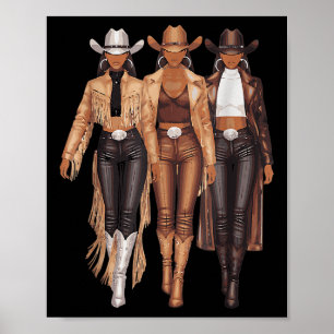 Black Cowgirl Western Tee Rodeo Country Women June Poster
