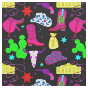 black cowgirl wild west saloon  fabric