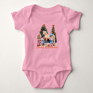 Black Cowgirl Winter Scene Horse Merry Christmas Baby Bodysuit