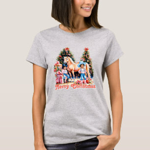Black Cowgirl Winter Scene Horse Merry Christmas T-Shirt
