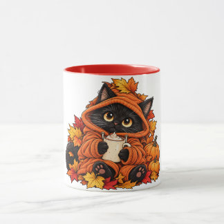 Black, cozy cat mug
