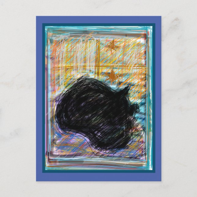 Black Cozy Cat Sleeping on Bed Postcard (Front)