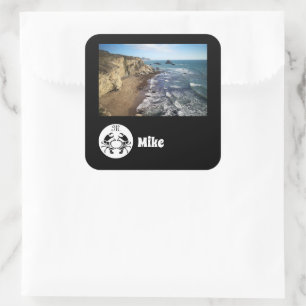 Black Crab Monogram Photo Name Square Sticker