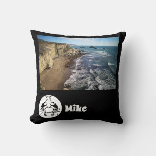 Black Crab Monogram Photo Name Throw Pillow