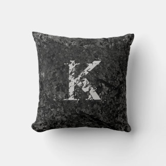 Black Cracked Natural Rock Texture Custom Monogram Throw Pillow