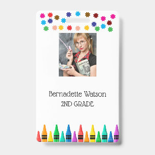 Black Crayons & Stars Colourful School Teacher Badge
