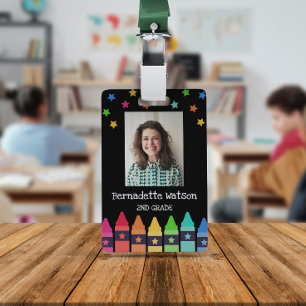 Black Crayons & Stars Colourful School Teacher ID Badge