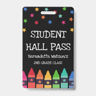 Black Crayons & Stars Colourful Student Hall Pass Badge