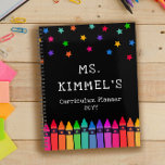 Black Crayons & Stars Curriculum Teacher Planner<br><div class="desc">Teacher curriculum planner personalized with the teacher's name beneath colourful stars and above a row of crayons in a rainbow gradient. Kindergarten teacher planner in a colourful and fun design.</div>