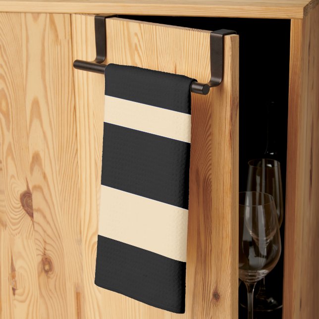 Black + Cream Broad Band Stripes Kitchen Towel (Thirds Fold)