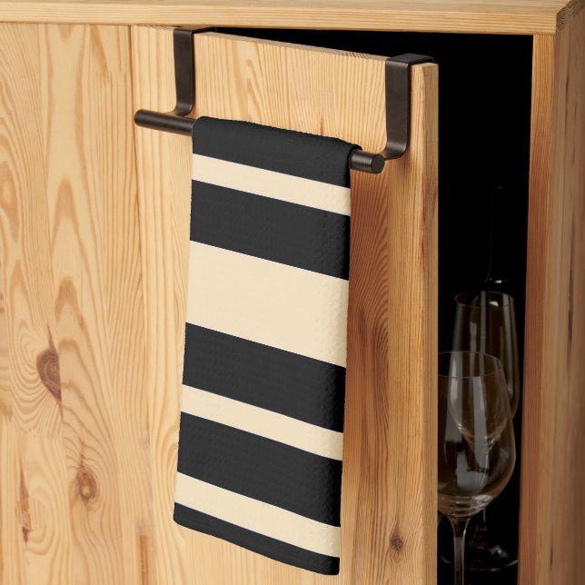 Black + Cream Broad Band Stripes Repeat  Kitchen Towel (Thirds Fold)