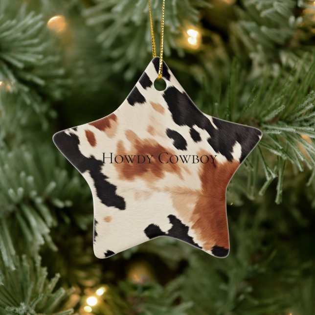 Black Cream Brown Cowhide Ceramic Ornament (Tree)