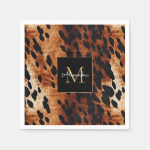 Black Cream Brown Cowhide Gold Monogram Napkin
