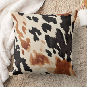 Black Cream Brown Cowhide   Throw Pillow