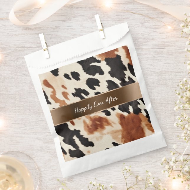 Black Cream Brown Cowhide Wedding Favour Bag (Clipped)