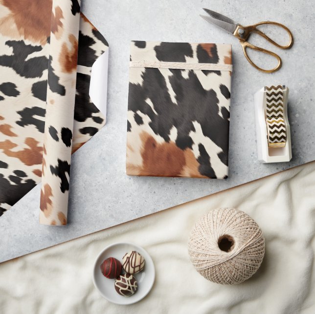 Black Cream Brown Cowhide Wedding Wrapping Paper (Crafts)