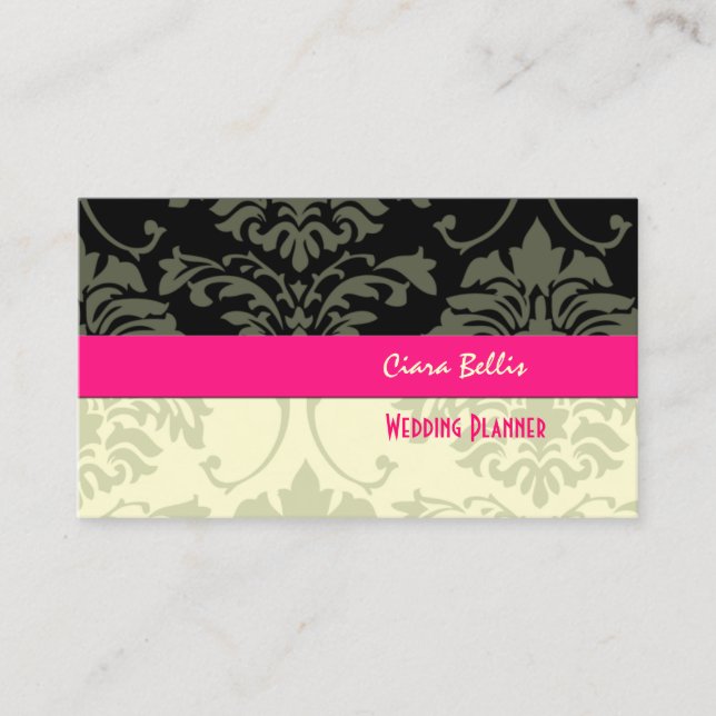 Black + cream damask business cards (Front)