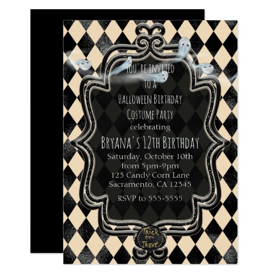 Black & Cream Diamond Halloween Party Invitation