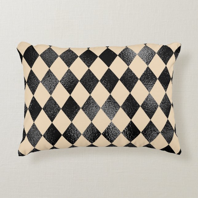 Black & Cream Diamond Pattern Whimsical Decorative Pillow (Front)