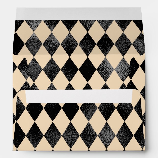 Black & Cream Diamond Pattern Whimsical Halloween Envelope (Back (Bottom))