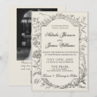 Black Cream Floral Botanical QR Code Photo Wedding