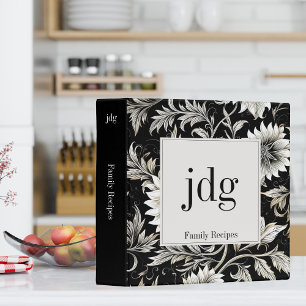 Black & Cream Floral Monogram Family Recipes Binder