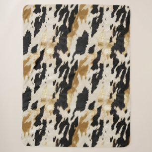 Black Cream Gold Southwest Cowhide Sherpa Blanket