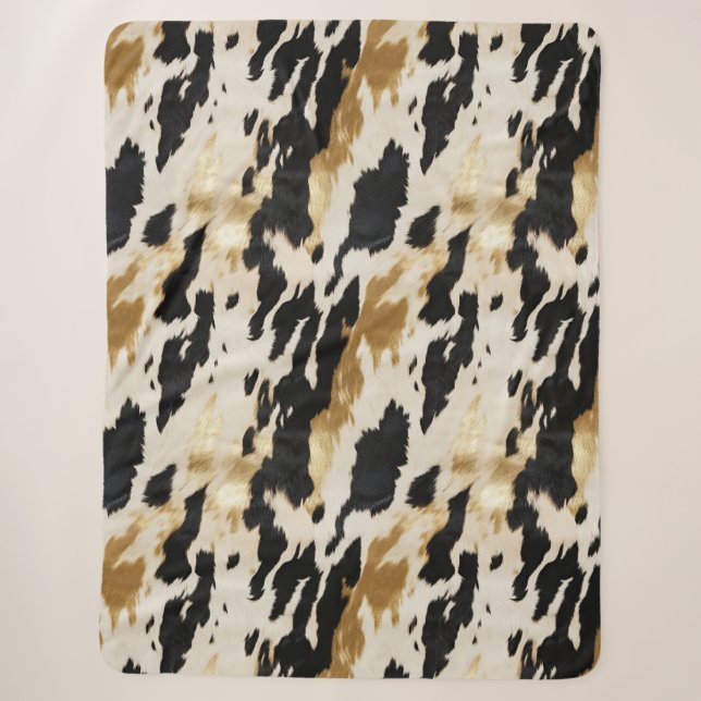 Black Cream Gold Southwest Cowhide Sherpa Blanket (Front)