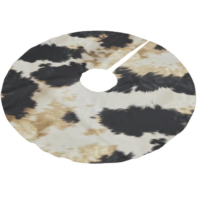 Black Cream Gold Western Cowhide Brushed Polyester Tree Skirt (Angled)