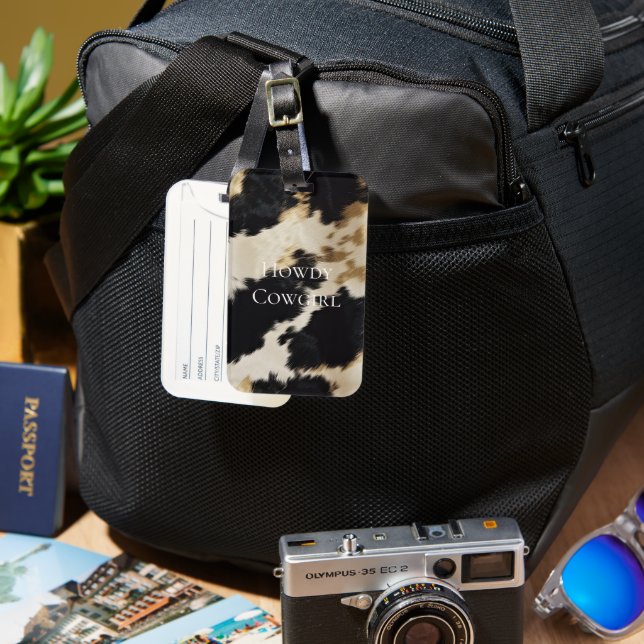 Black Cream Gold Western Cowhide Luggage Tag (Front & Back)