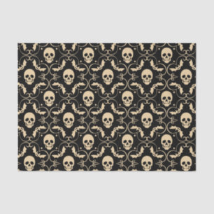Black & Cream Halloween Skulls & Bats Party Tissue Paper