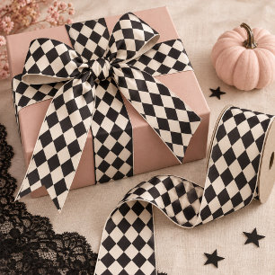Black Cream Harlequin Halloween Ribbon Satin Ribbon