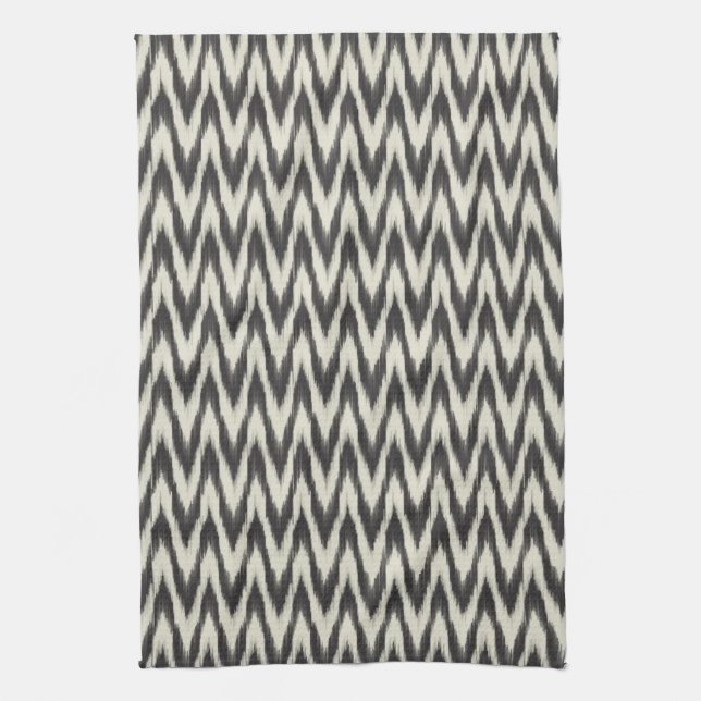 Black & Cream Ikat Waves Kitchen Towel (Vertical)
